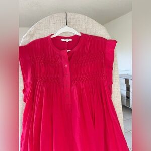 Madewell Red Smocked Shift Dress size M Pockets Boho